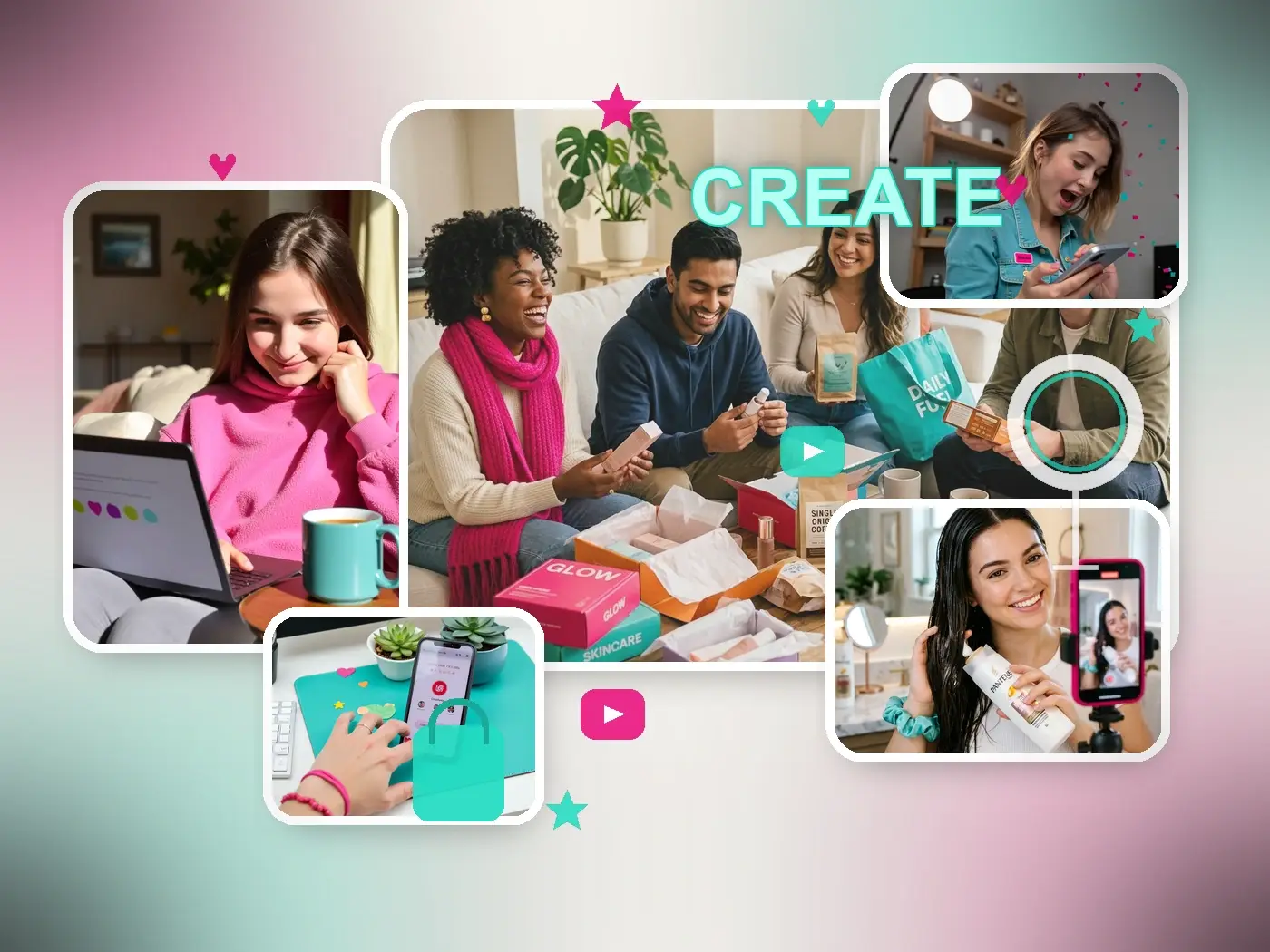 Creators filming content together in a bright studio