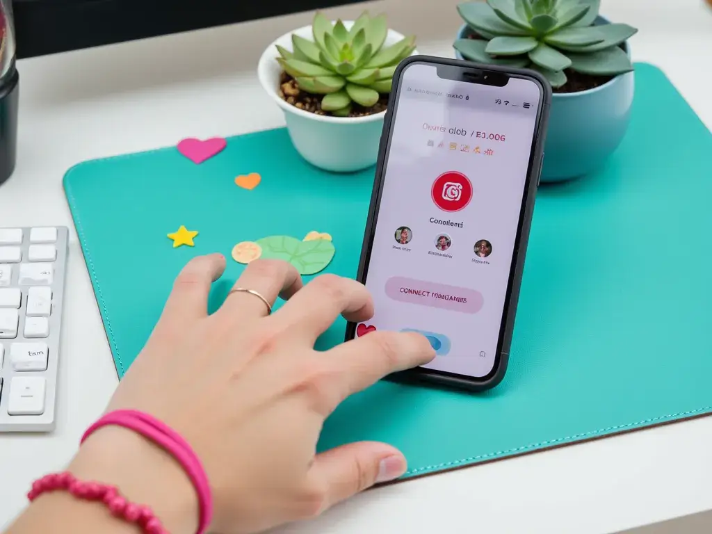Phone screen connecting social media accounts